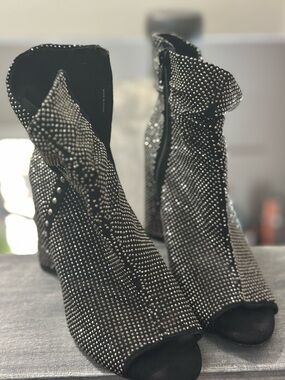 Gianni Bini Black Rhinestone Open-Toe Ankle Boots